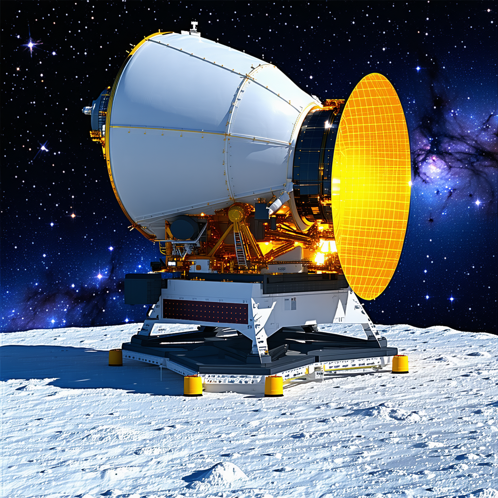 A Large White Satellite Is Sitting On A Rocky Surface, Possibly A Moon Or A Planet