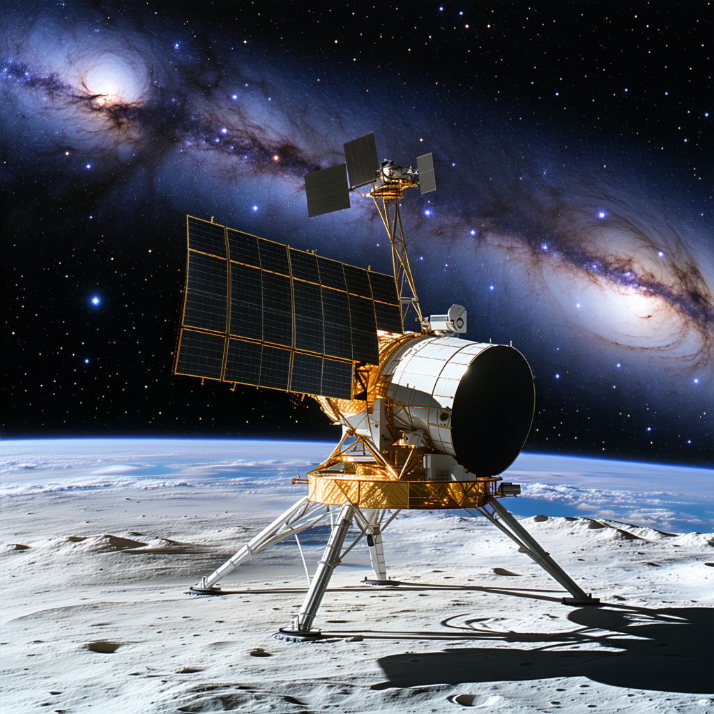 A Spacecraft On The Moon, With A Large Satellite Dish On Top Of It