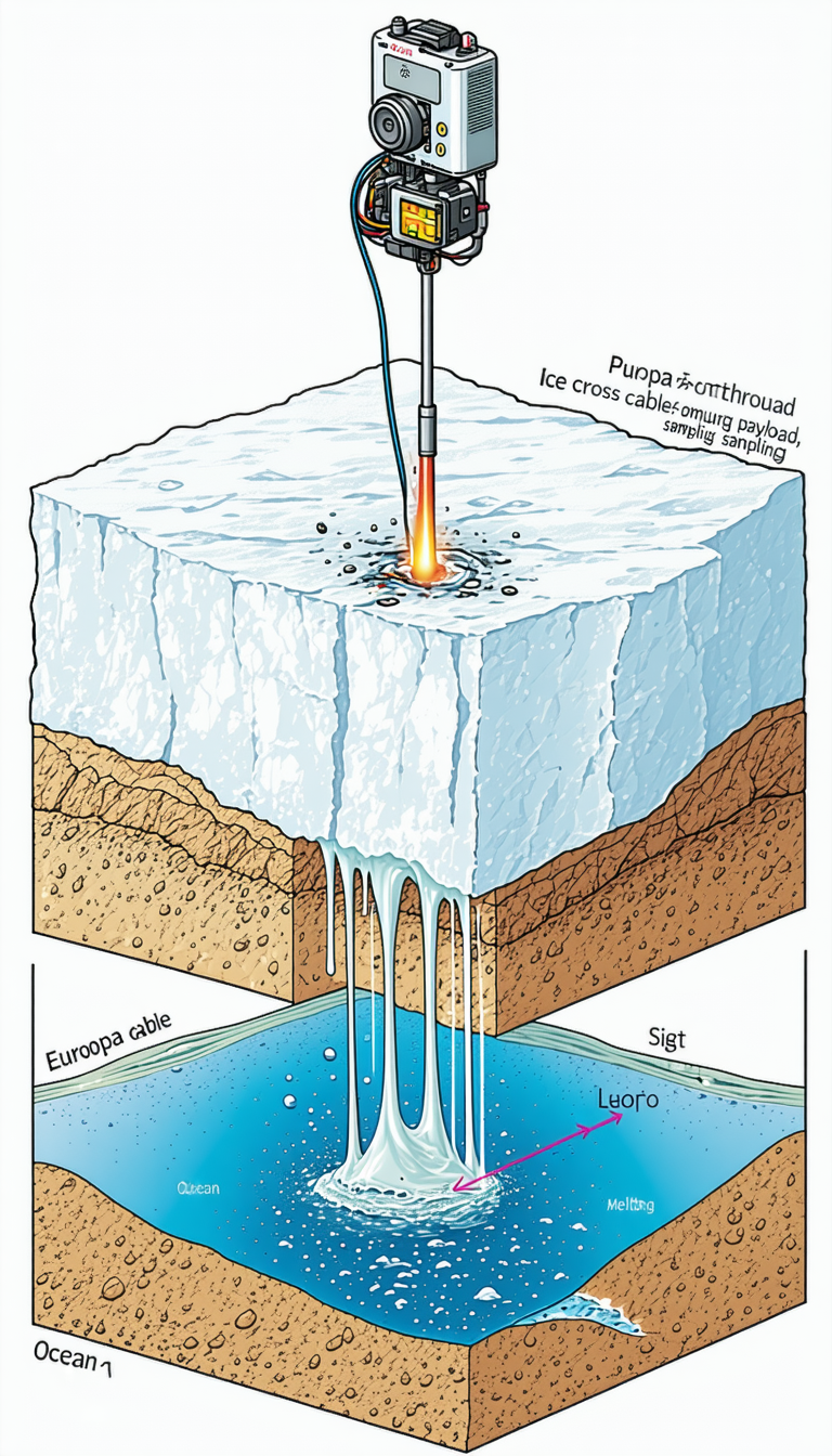 A Cross-section Of A Frozen Lake, With A Red Line Indicating The Path Of A Cable
