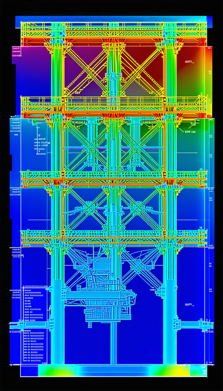 The Image Is A Blueprint Of A Large Structure, Possibly A Bridge Or A Building