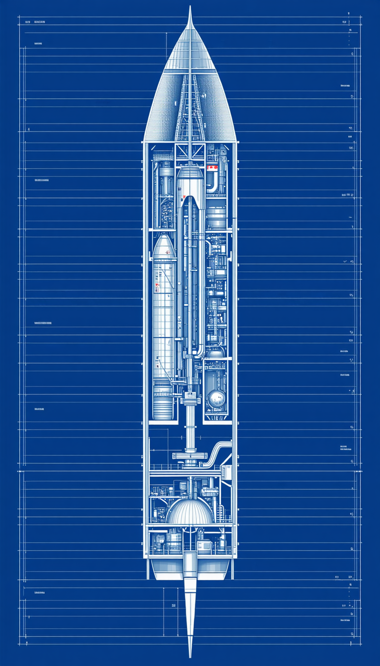 A Blue Drawing Of A Rocket Ship Is Shown, With A Large Blue Circle In The Center