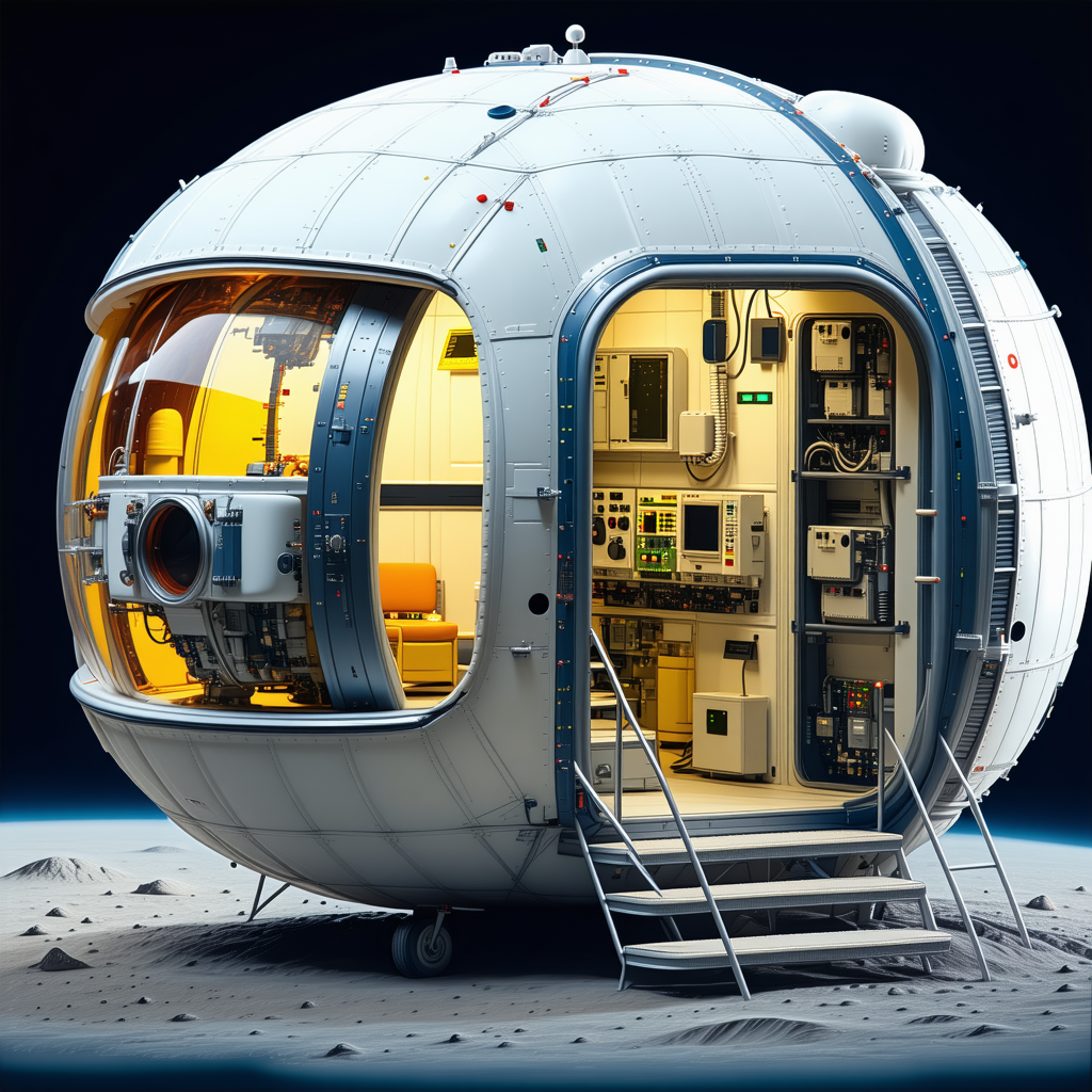 A Large White Spacecraft With A Round Shape, Sitting On A Rocky Surface