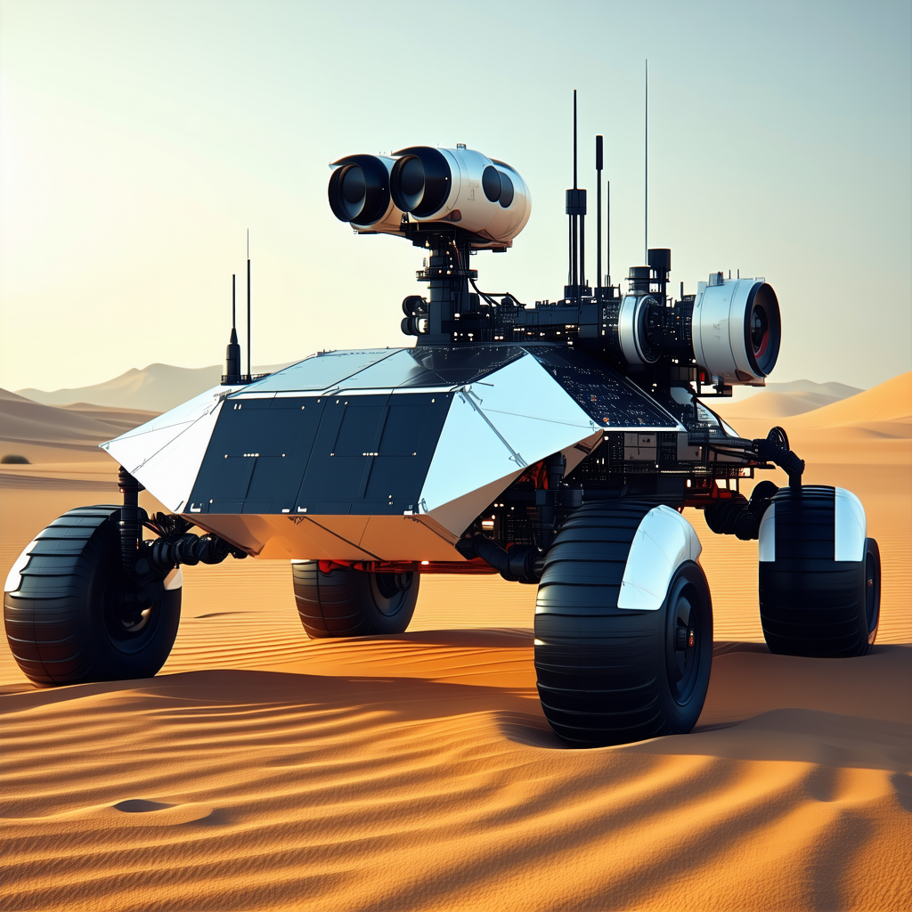 A Futuristic Robotic Vehicle With A Large Dome On Top, Resembling A Spacecraft