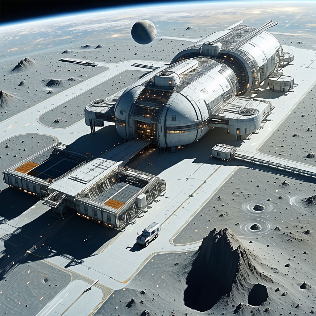 A Large White Space Station Is Shown In A Futuristic Setting