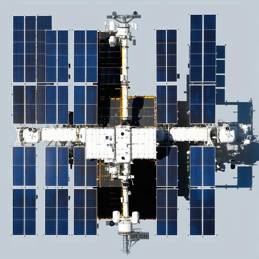 A Large Space Station With A Solar Panel Array On Its Side