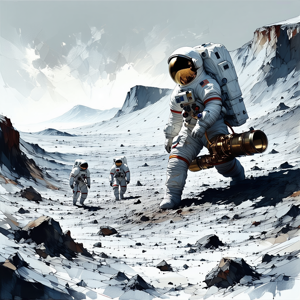 In The Image, There Are Three Astronauts Standing On A Rocky