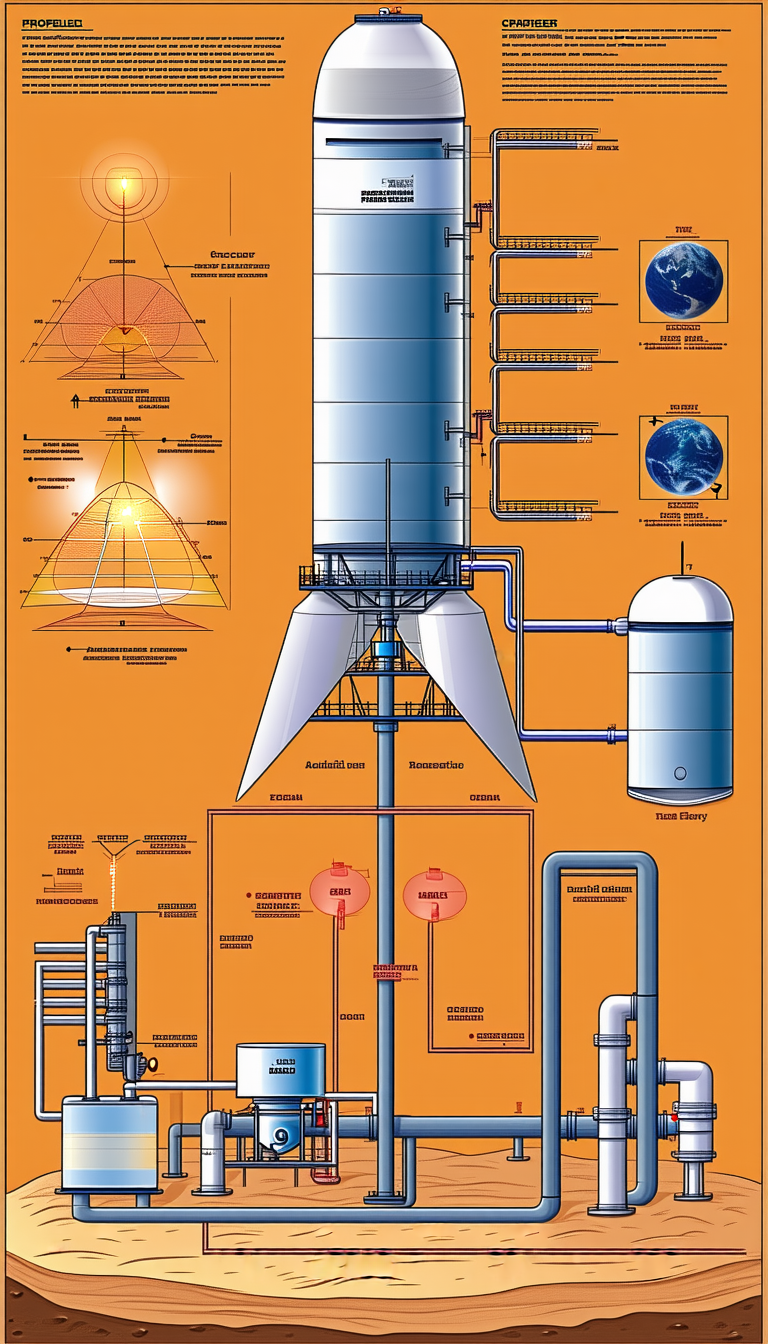 A Large, Detailed Drawing Of A Power Plant Is Displayed On An Orange Background