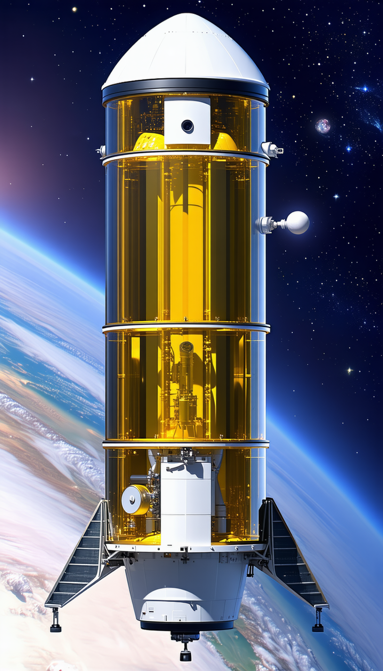 A Large Spacecraft Is Shown In A Close-up View, With A Large Dome On Top