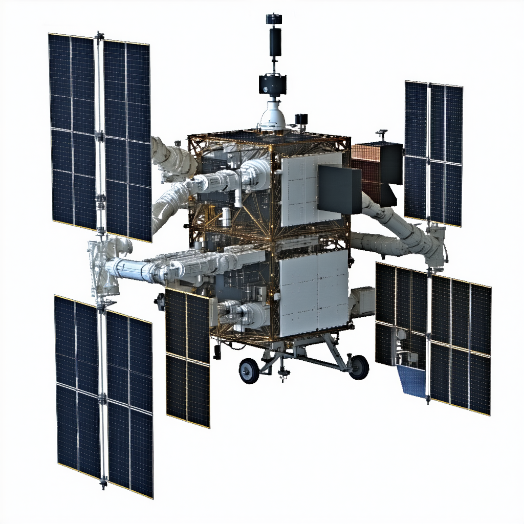 A Large Spacecraft Is Shown In A White Background