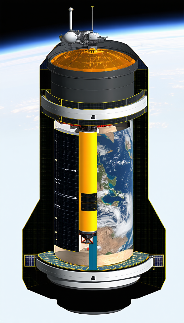 A Large Yellow And Black Spacecraft Is Shown In A Close-up View