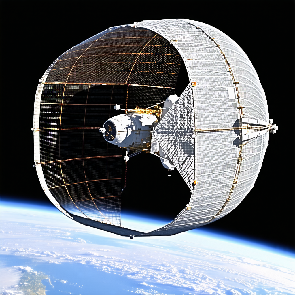 A Spacecraft With A Large Dome On Top, Flying Through The Sky