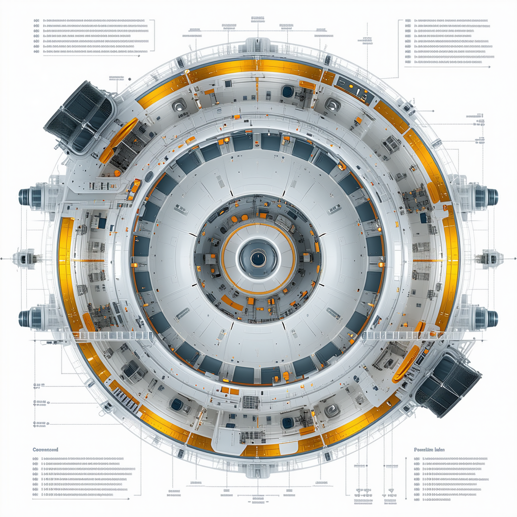 A Large, Circular Spacecraft Is Shown In A Cross-sectional View