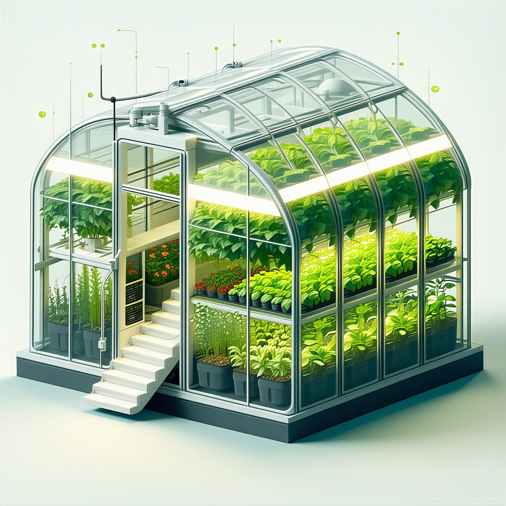 A Large, Modern Greenhouse Filled With A Variety Of Plants