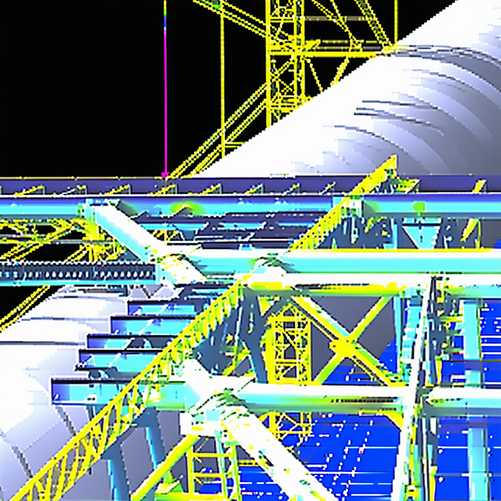 The Image Is A 3d Model Of A Large Structure, Possibly A Bridge Or A Building