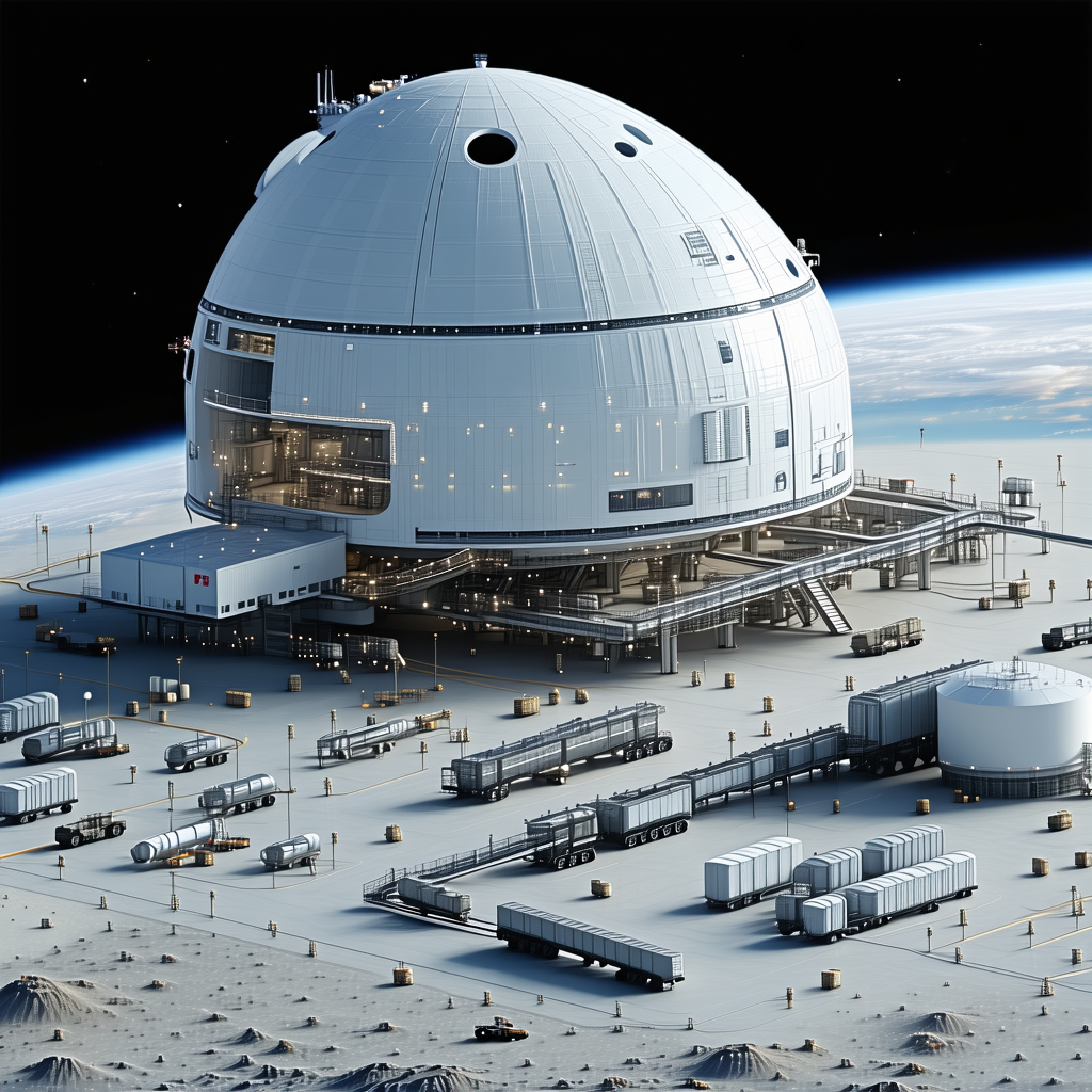 A Large White Dome-shaped Structure, Possibly A Space Station Or A Satellite, Floating In The Air