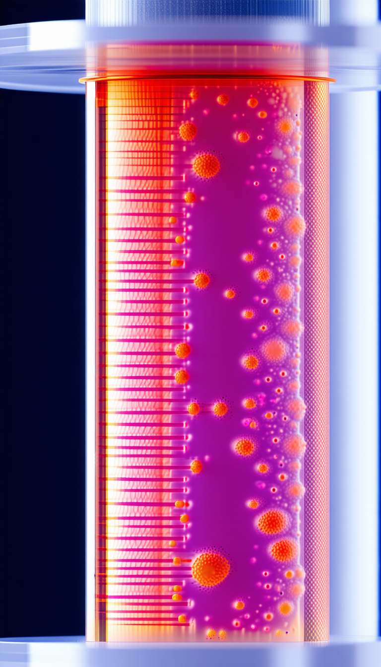 A Long, Pink, And Purple Tube With A Series Of Red Dots On It