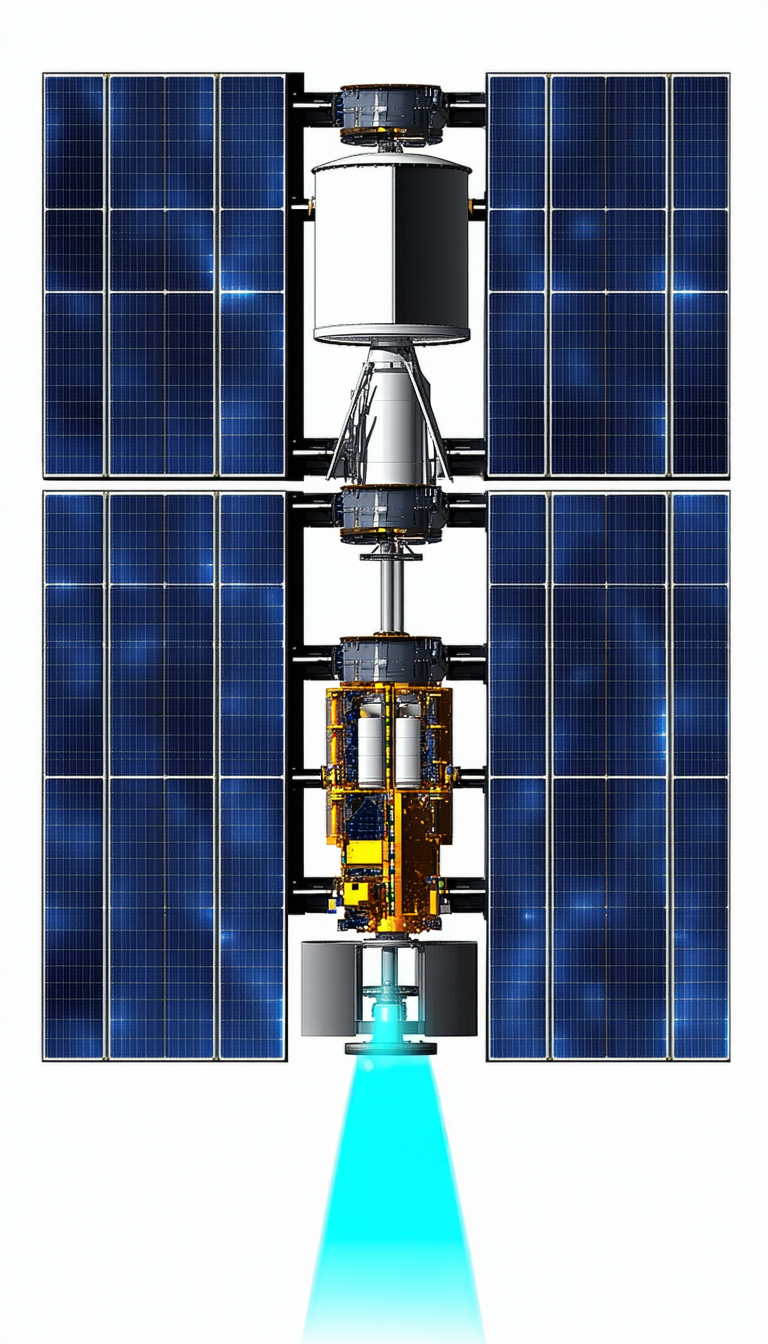 A Spacecraft Is Shown In A Close-up View, With A Solar Panel On The Side