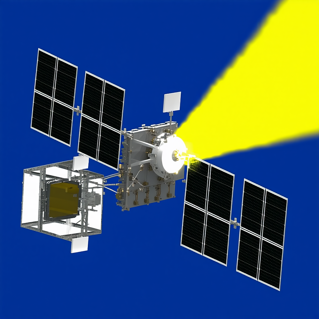 A Spacecraft With A Large Solar Panel On Its Side