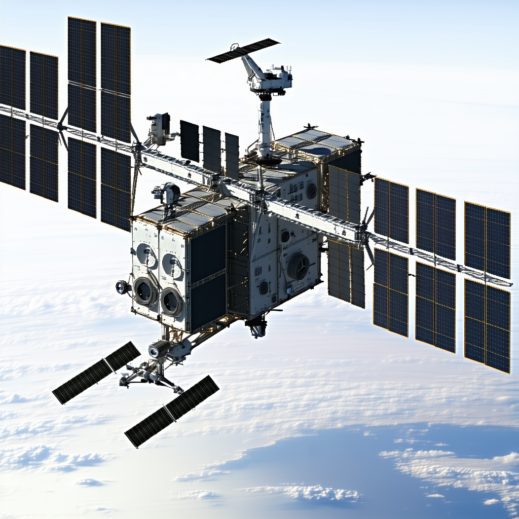 A Space Shuttle With A Large Satellite Dish On Top Of It