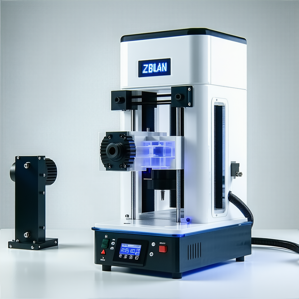A White And Black 3d Printer, Specifically A Zblan 3d Printer, Sitting On A White Table