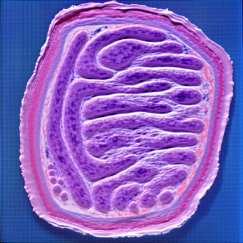 A Close-up Of A Purple Tissue, Possibly A Piece Of A Brain Or A Heart