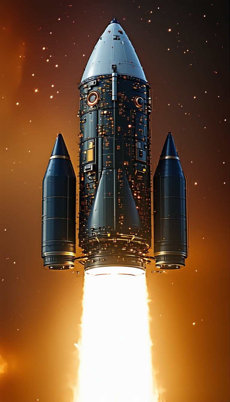 A Rocket Is Shown In The Image, With Its Booster Rockets Attached