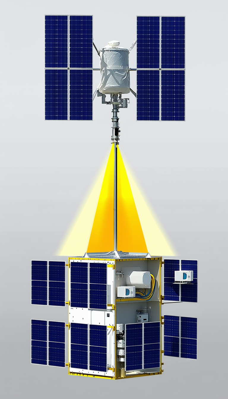 A White Satellite Dish Is Mounted On A Yellow Pole