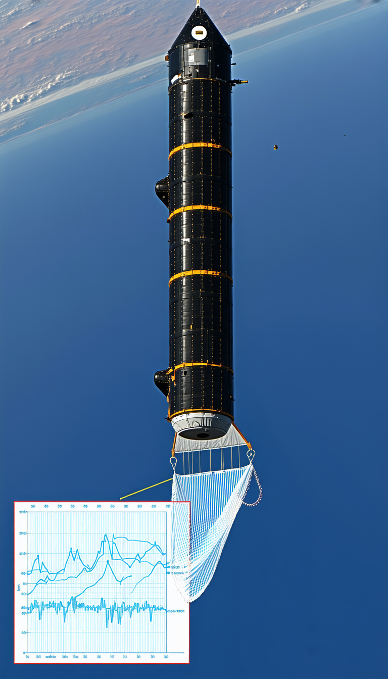 A Large, Black, And Yellow Tower Is Suspended In The Air, With A Blue Sky In The Background