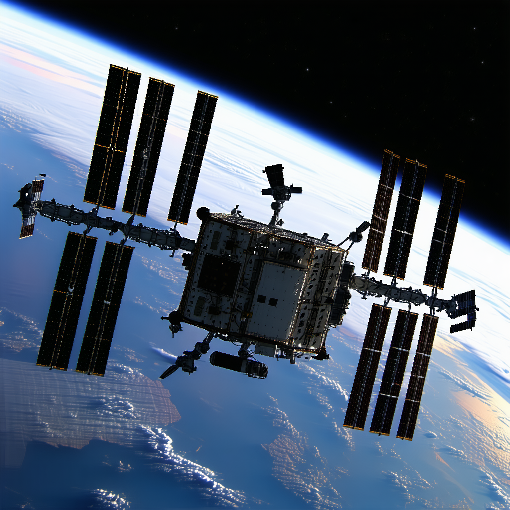 A Space Shuttle With A Large Satellite On Top Of It, Flying Through The Sky