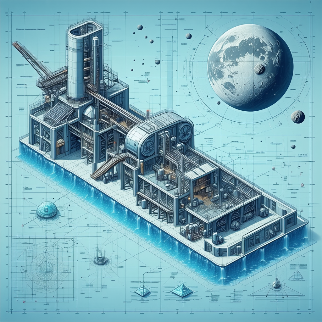 A Large, Futuristic Space Station Is Shown In A Blue And White Drawing