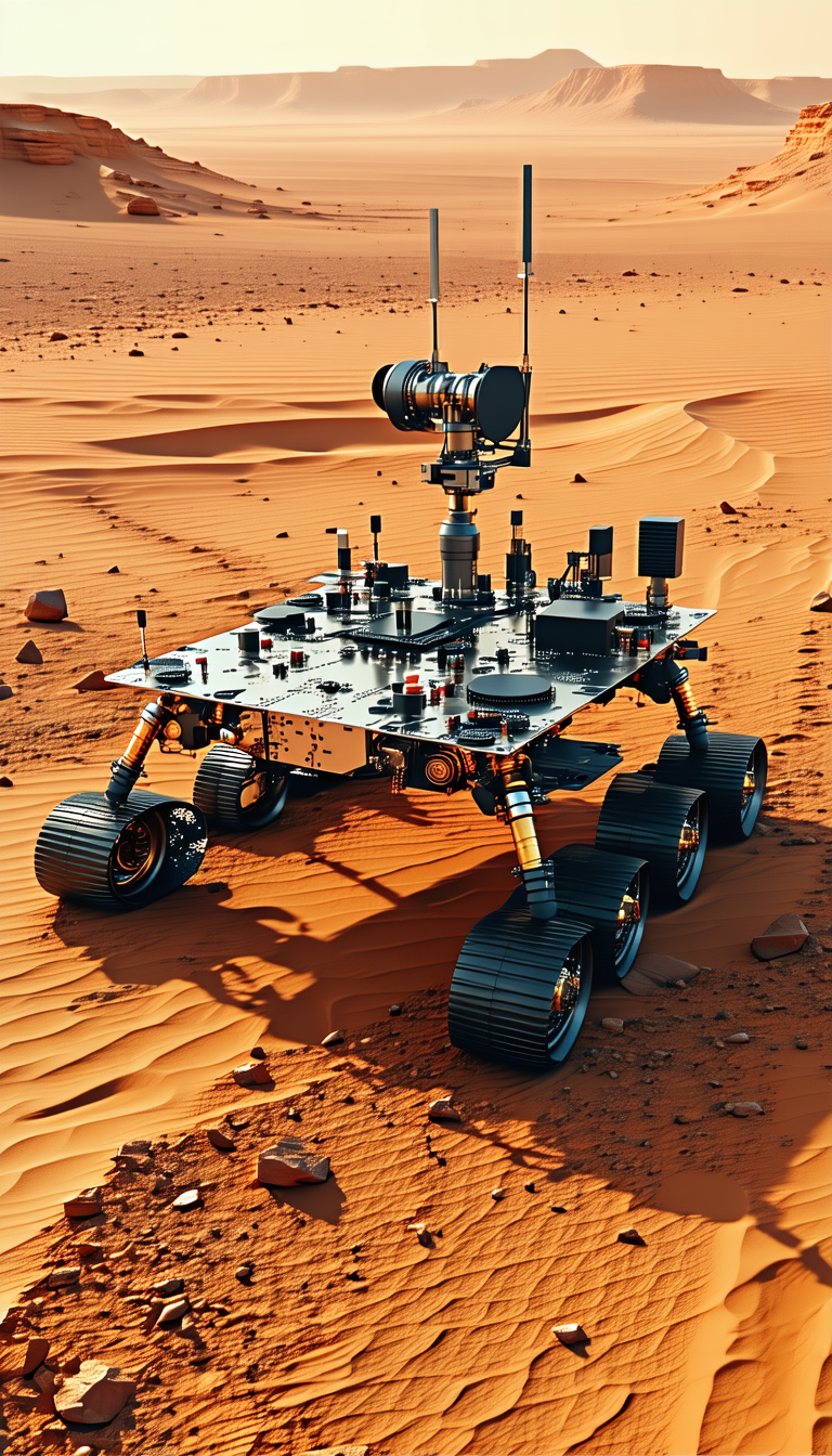 A Large Robotic Vehicle With A Dome-shaped Top, Sitting On A Sandy Surface