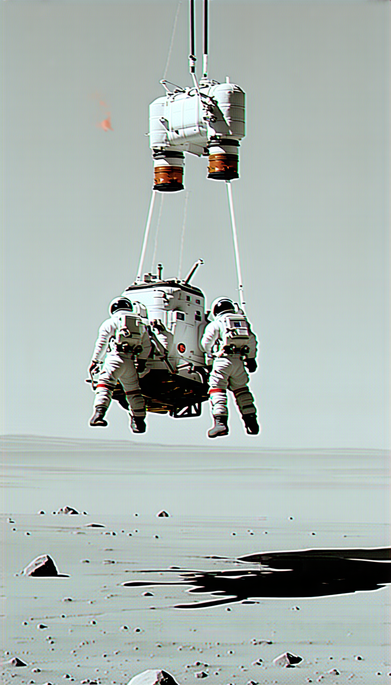 In The Image, Two Astronauts Are Being Lifted Off The Ground By A Crane