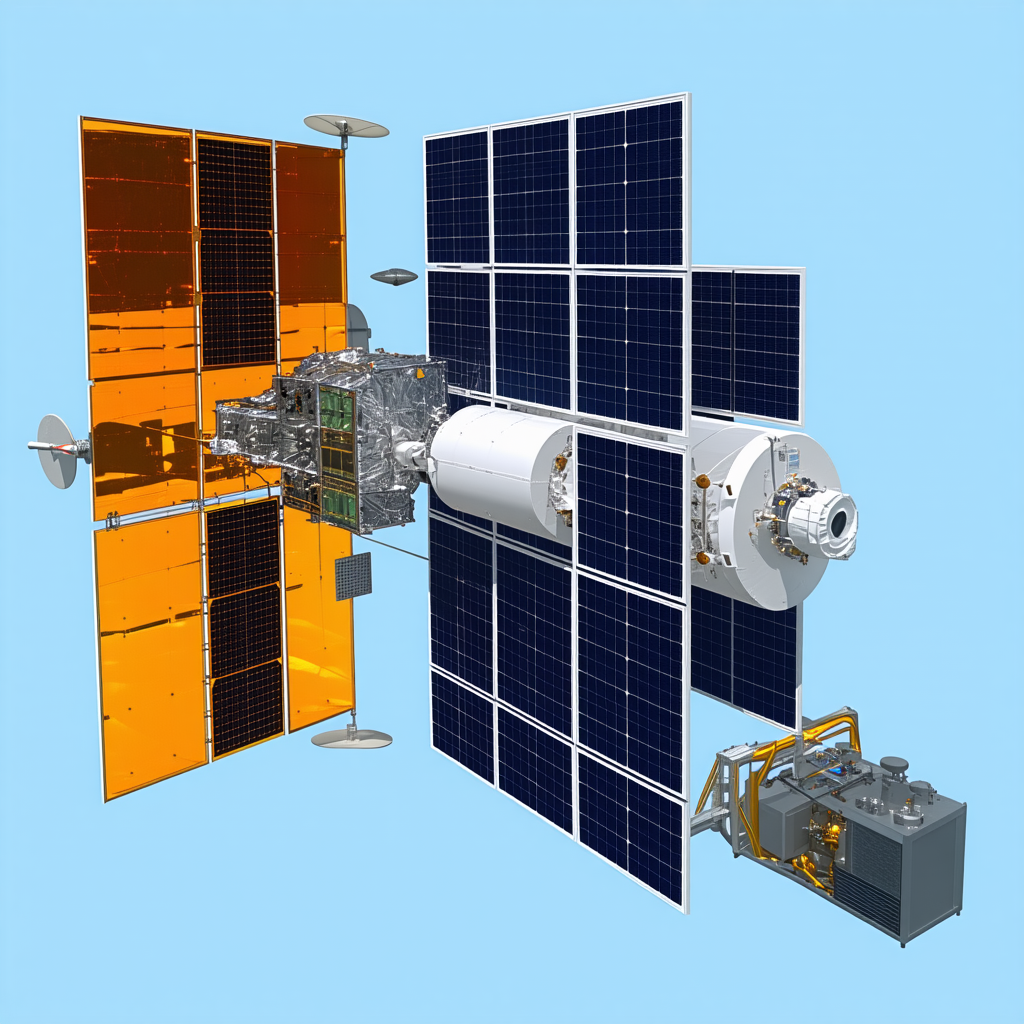 A Spacecraft With A Solar Panel On Its Side, Docked With A Space Station