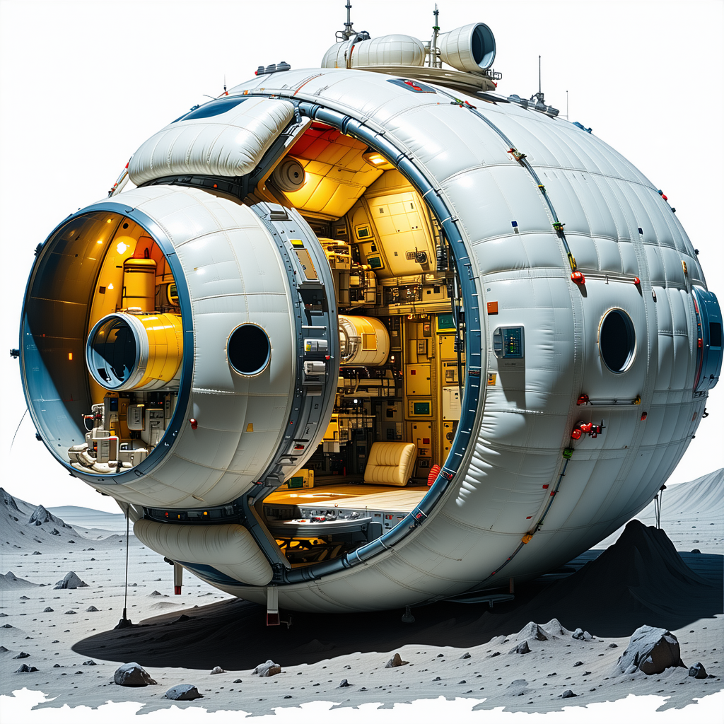 A Large White Spacecraft Is Shown In A Drawing, With A Large Round Window On The Side
