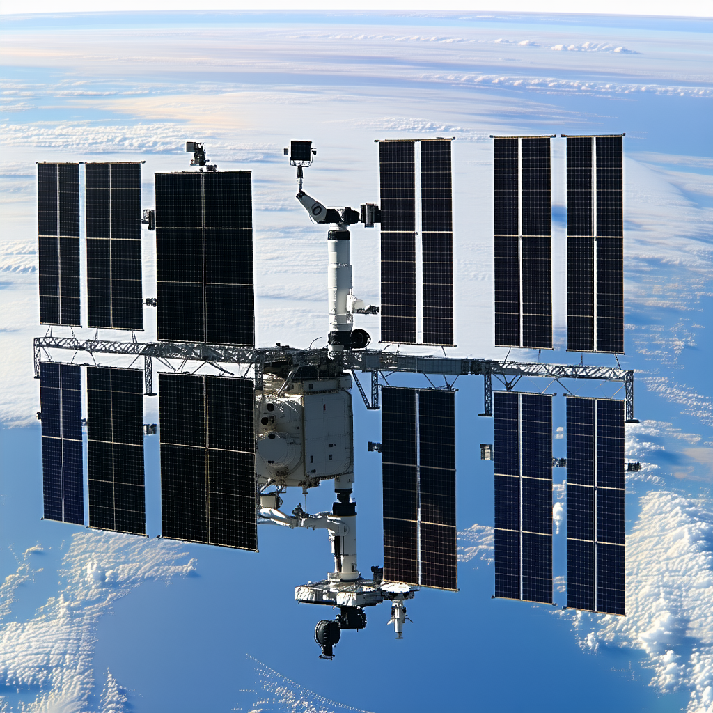 A Space Shuttle With A Large Solar Panel On Its Side, Floating In The Air