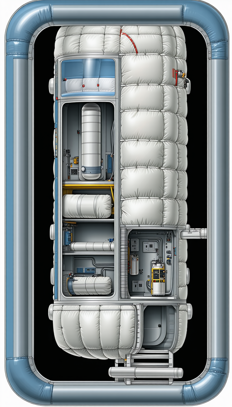 The Image Is A Drawing Of A Large White Spacecraft, Likely A Space Station Or A Space Shuttle