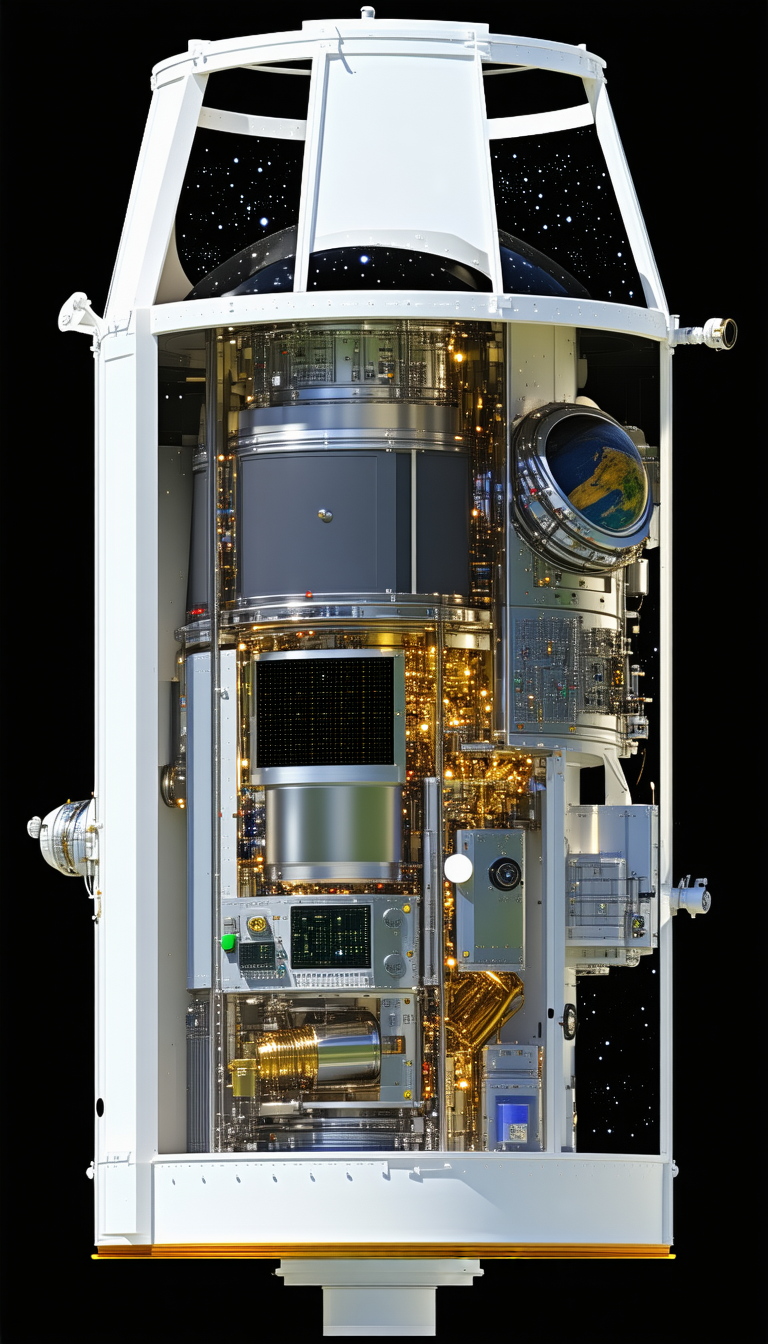 A Large White Spacecraft Is Shown In A Close-up View
