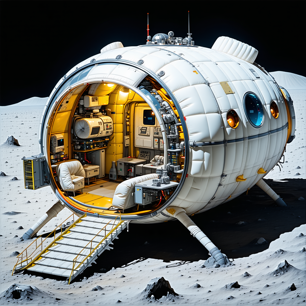 A White Spacecraft With A Large Dome On Top, Resembling A Space Station