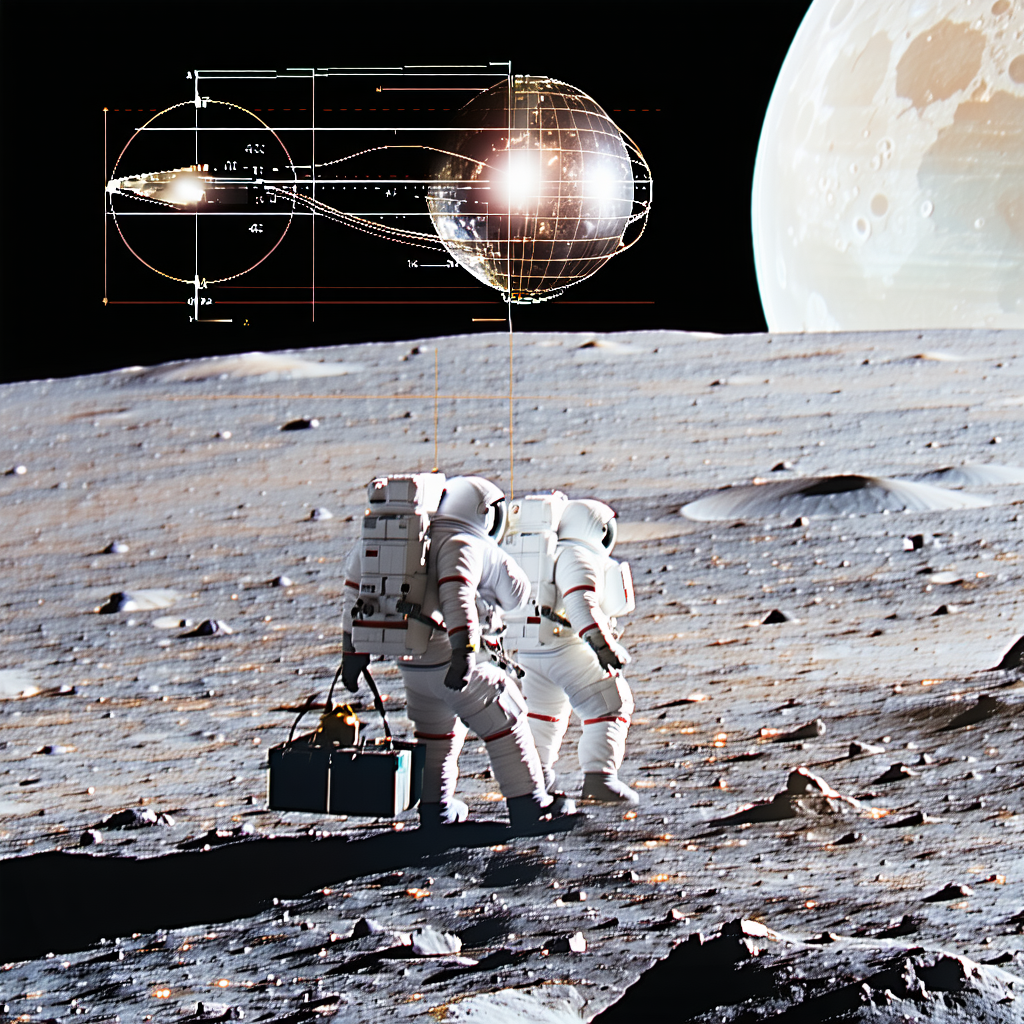 In The Image, Two Astronauts Are Standing On The Moon, Wearing White Suits