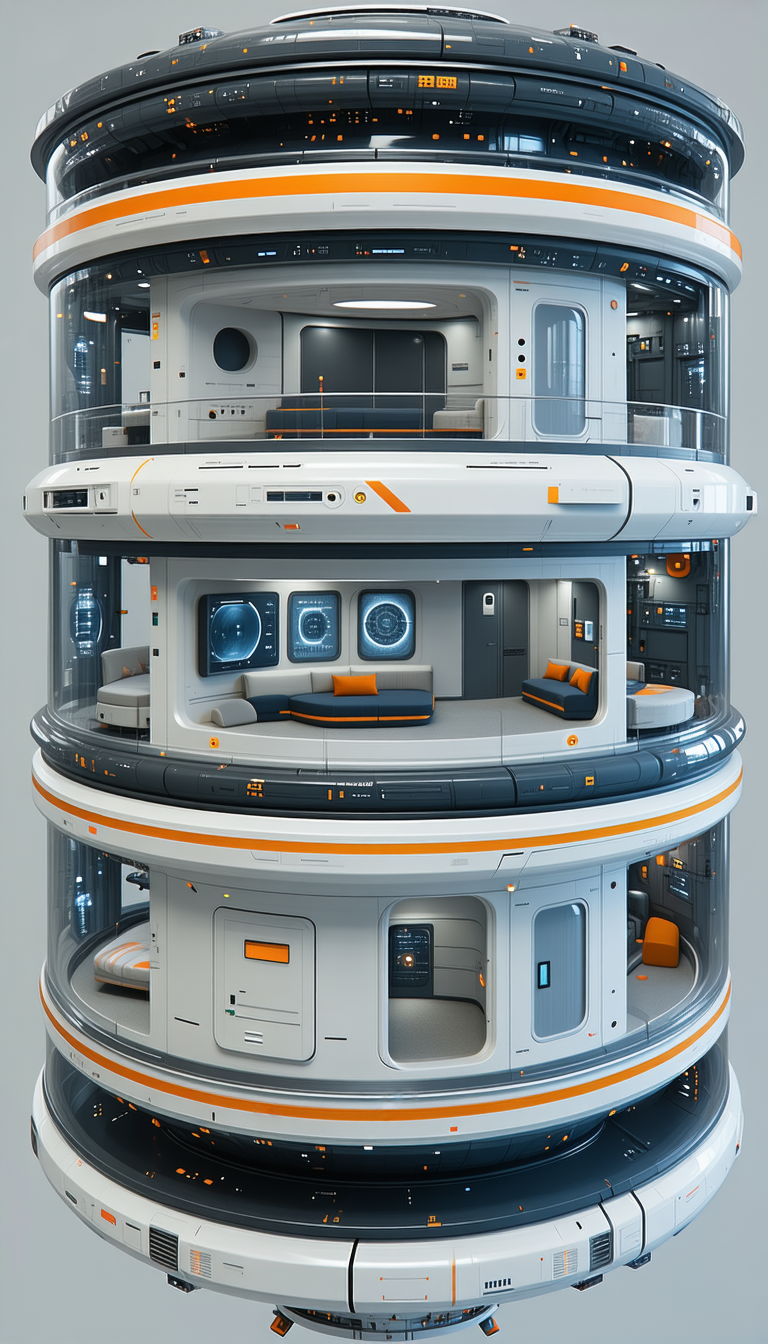 In This Image, There Is A Futuristic Space Station With A Large, Round