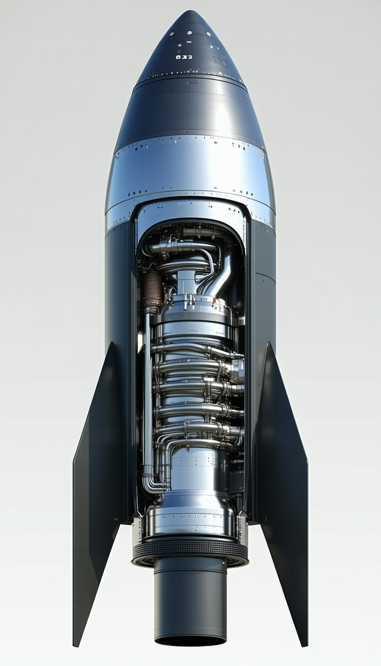 A Rocket Ship Is Shown In A Close-up View, With Its Engine And Pipes Visible