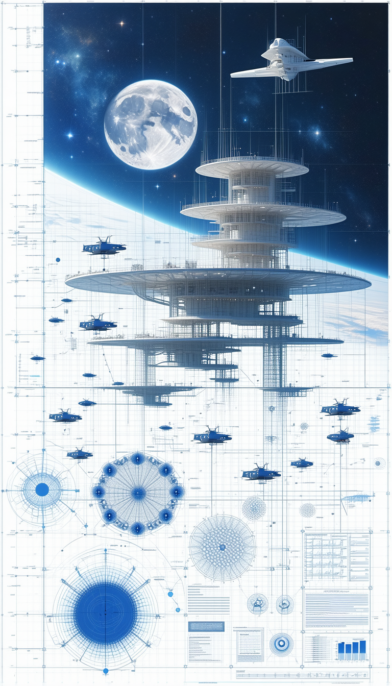 A Futuristic City Is Depicted In This Drawing, With A Large Tower In The Center