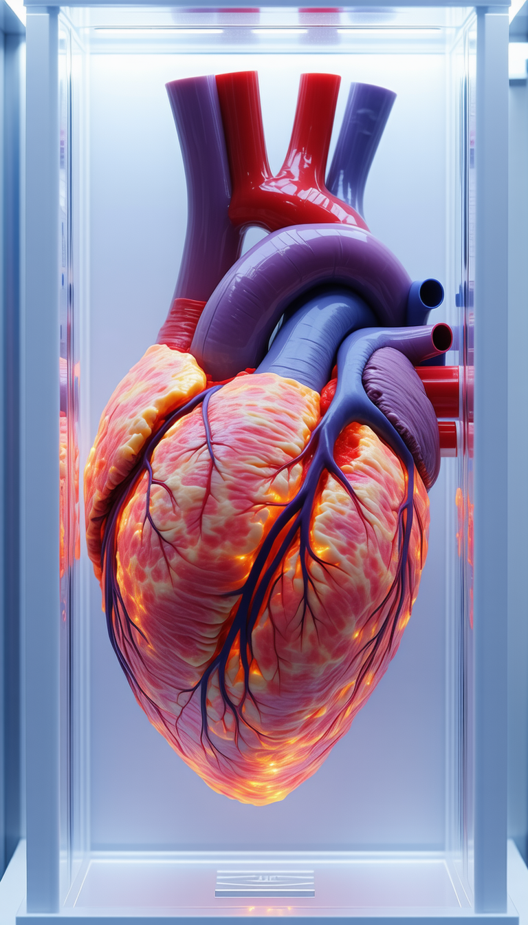 A Heart Is Displayed In A Glass Case, Showcasing Its Intricate Structure And Design
