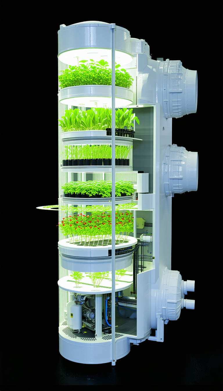 A Large White Machine Is Filled With Many Different Types Of Plants