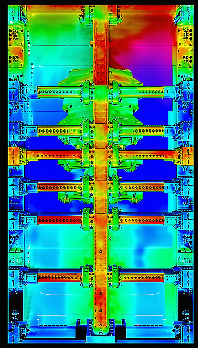 The Image Is A Close-up Of A Large Metal Structure, Possibly A Bridge Or A Building