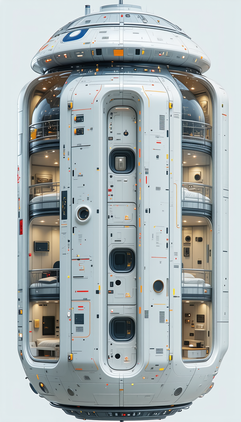 A Large White Spacecraft With A Spiral Staircase Leading To The Top Of The Ship