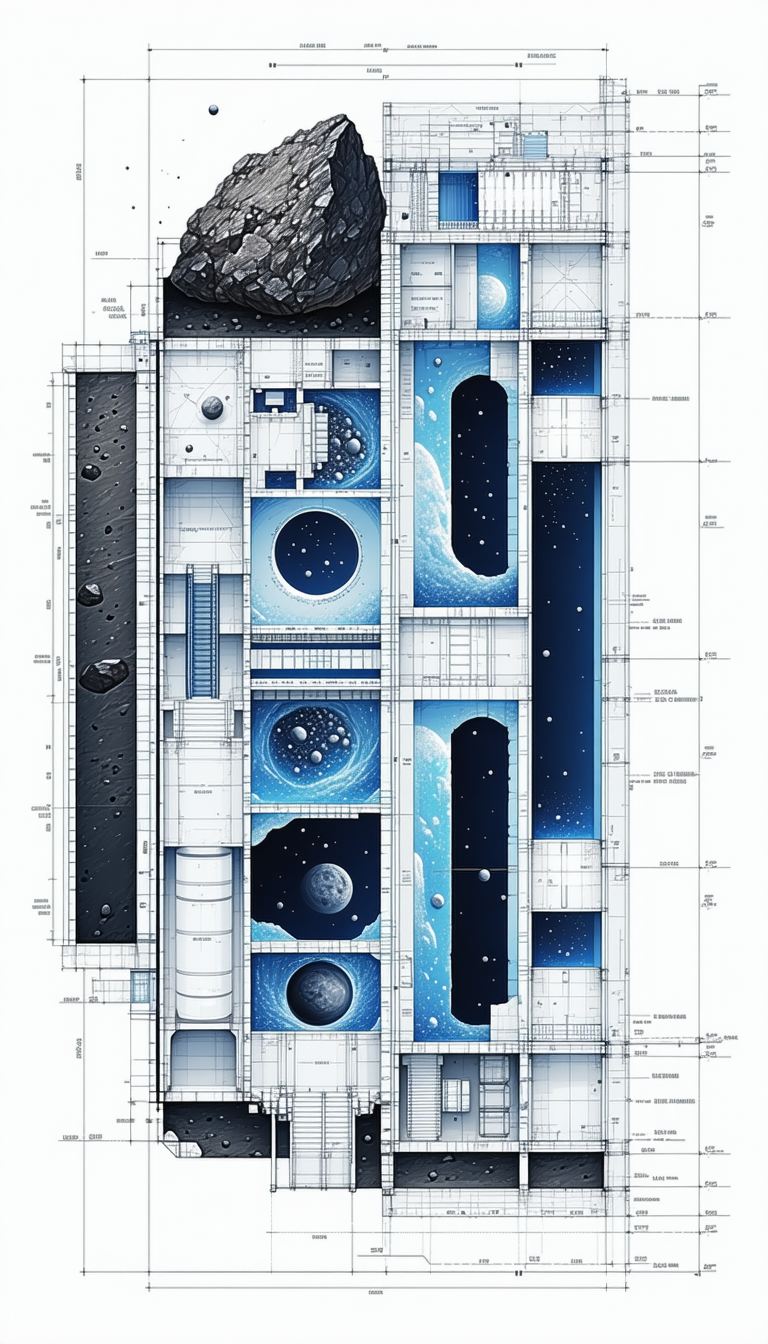 A Drawing Of A Space Station Is Shown, With A Variety Of Planets And Stars Surrounding It