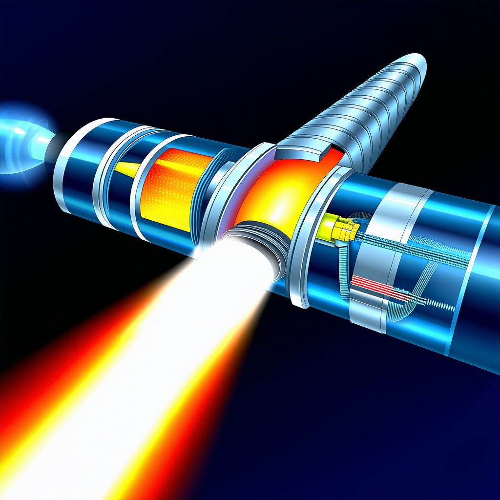 A Blue And Red Light Beam Emanating From A Tube