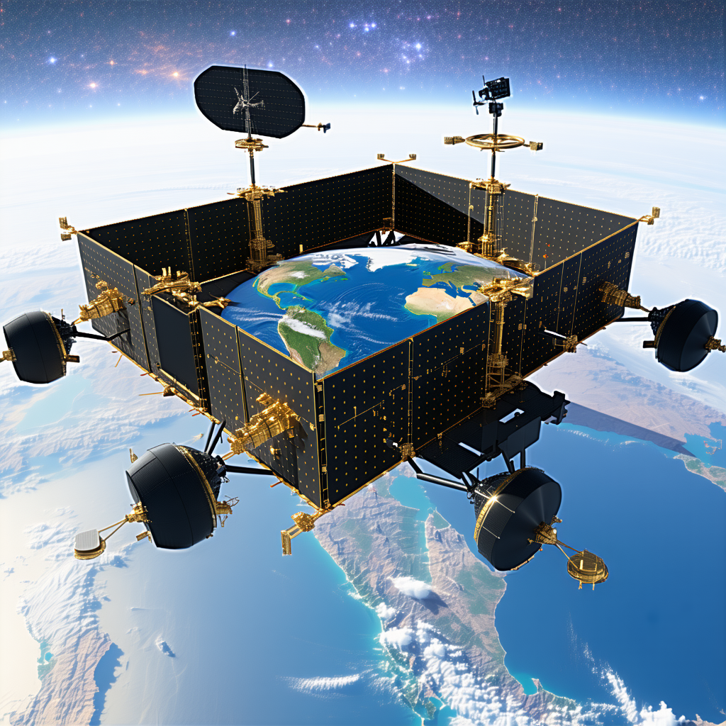 A Spacecraft With A Large Satellite Dish On Top Of It