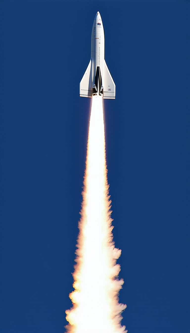 The Image Captures A Rocket Launching Into The Sky, Leaving A Trail Of Smoke Behind It